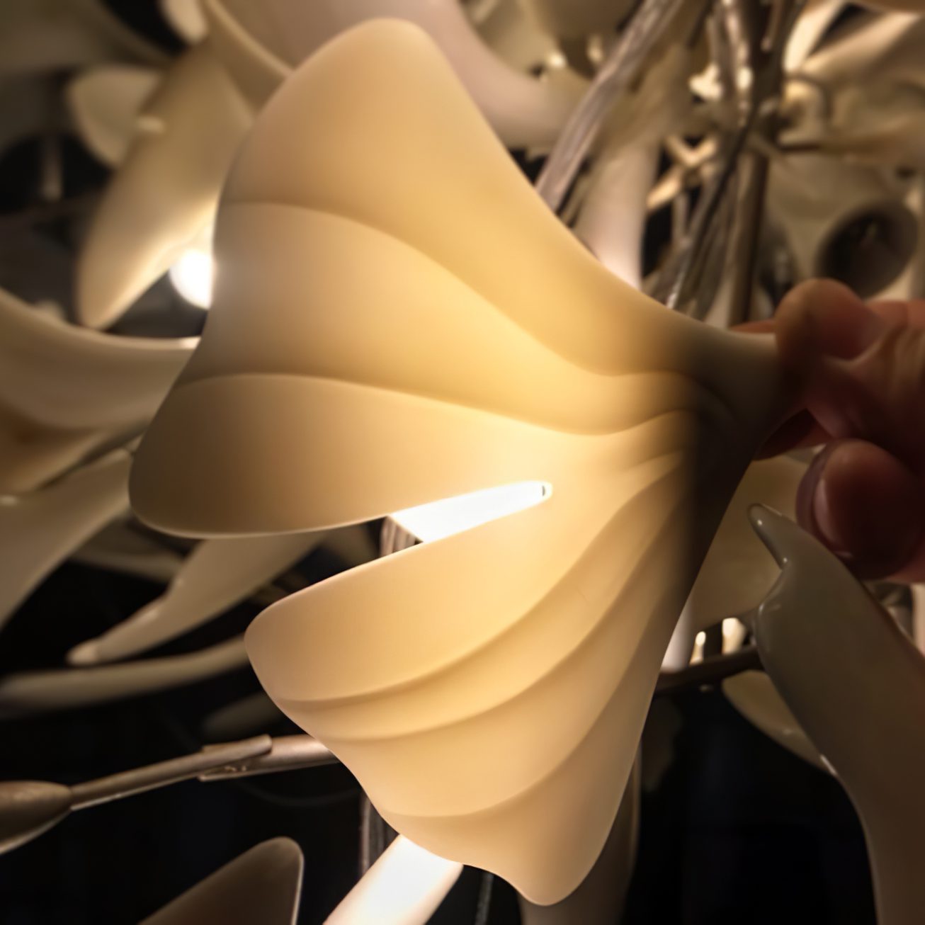 Elegant Gold & White Gingko Leaf Chandelier - Adjustable Height, LED C