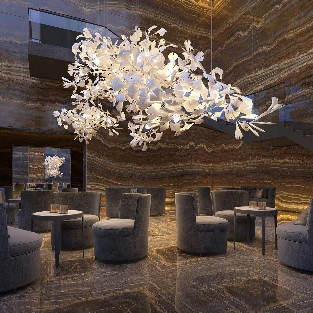 Gingko Chandelier C - Elegant Design with Adjustable Height & LED Ligh