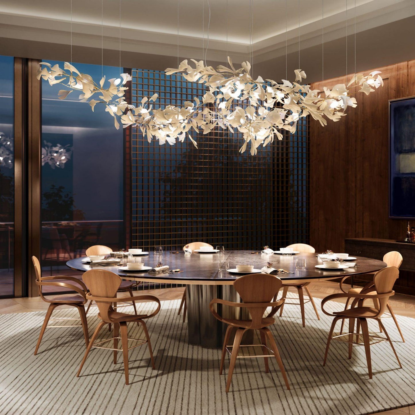 Gingko Chandelier C - Elegant Design with Adjustable Height & LED Ligh