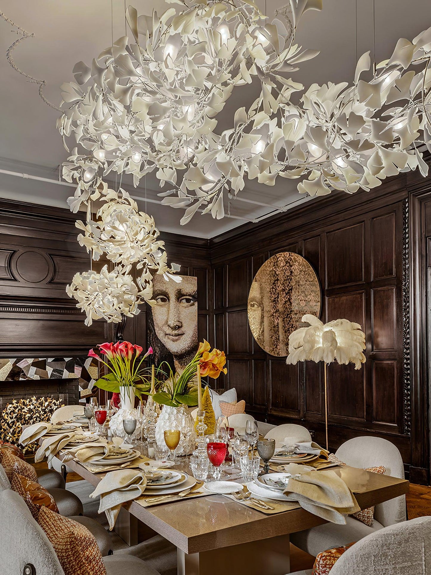 Gingko Chandelier C - Elegant Design with Adjustable Height & LED Ligh
