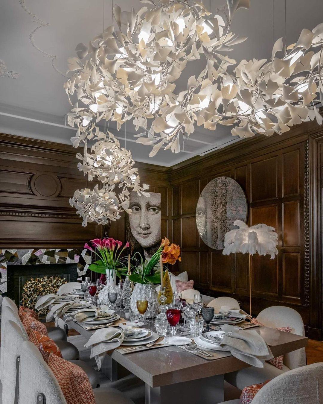 Gingko Chandelier C - Elegant Design with Adjustable Height & LED Ligh