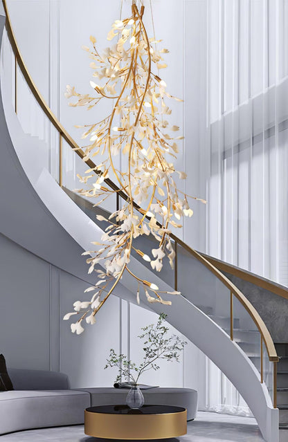Gingko Cascade Branch Chandelier - Modern Design, Adjustable Height