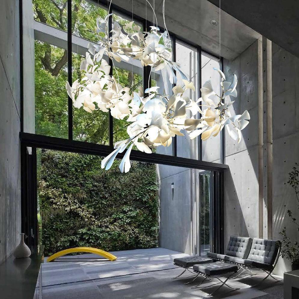 Elegant Porcelain Ginkgo Chandelier - Handcrafted, Energy Efficient Li