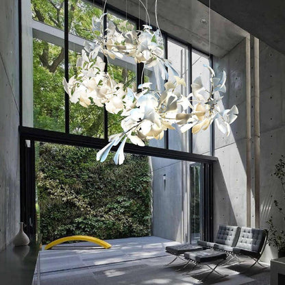 Elegant Porcelain Ginkgo Chandelier - Handcrafted, Energy Efficient Li