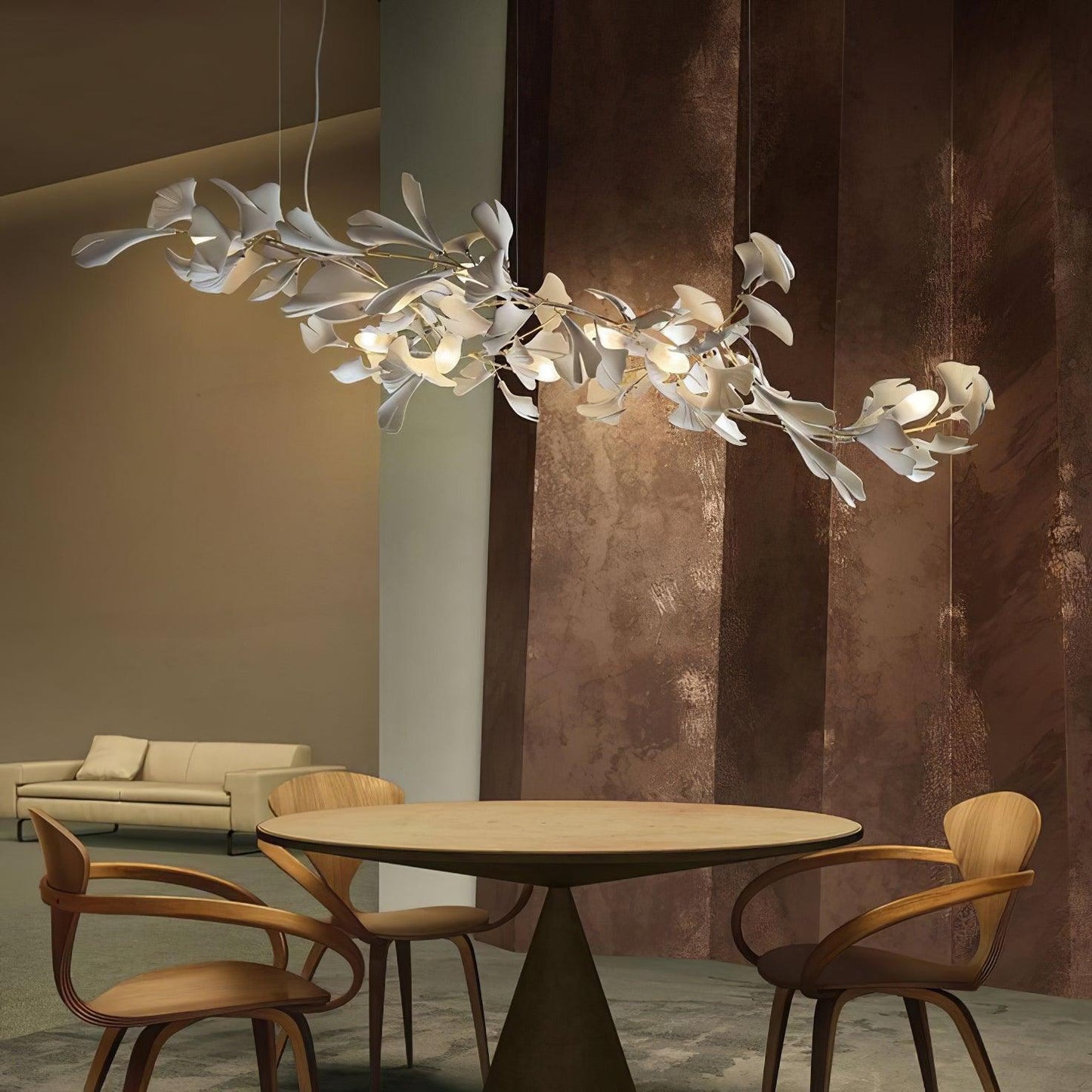 Elegant Porcelain Ginkgo Chandelier - Handcrafted, Energy Efficient Li