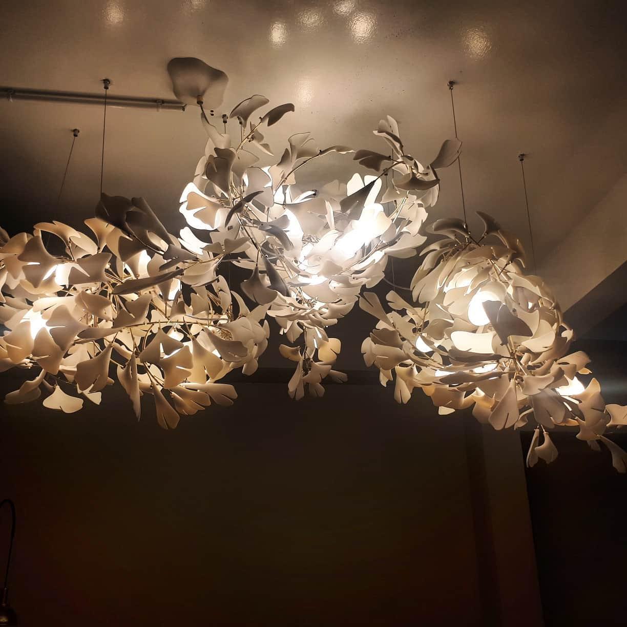 Elegant Porcelain Ginkgo Chandelier - Handcrafted, Energy Efficient Li
