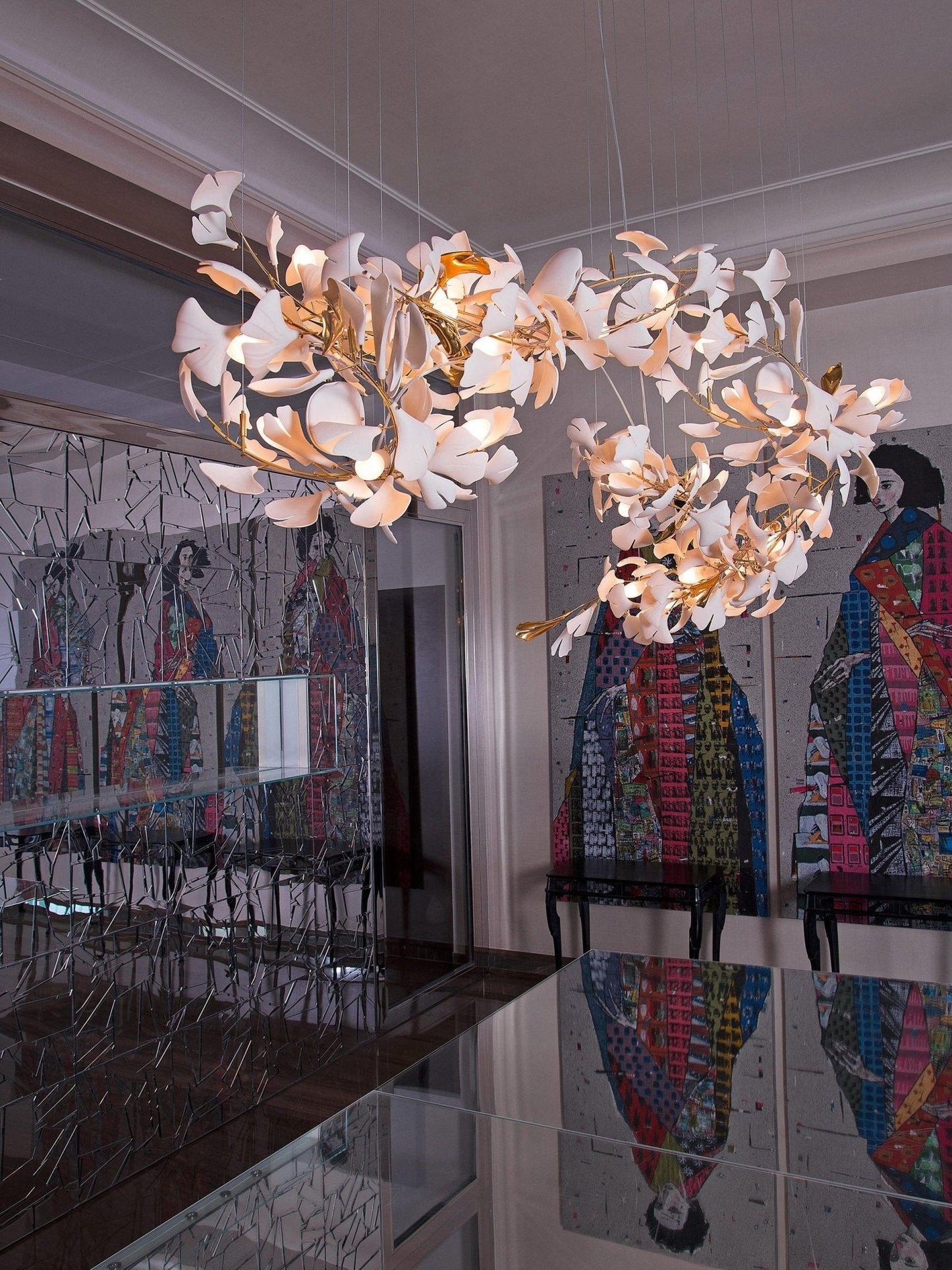 Elegant Porcelain Ginkgo Chandelier - Handcrafted, Energy Efficient Li