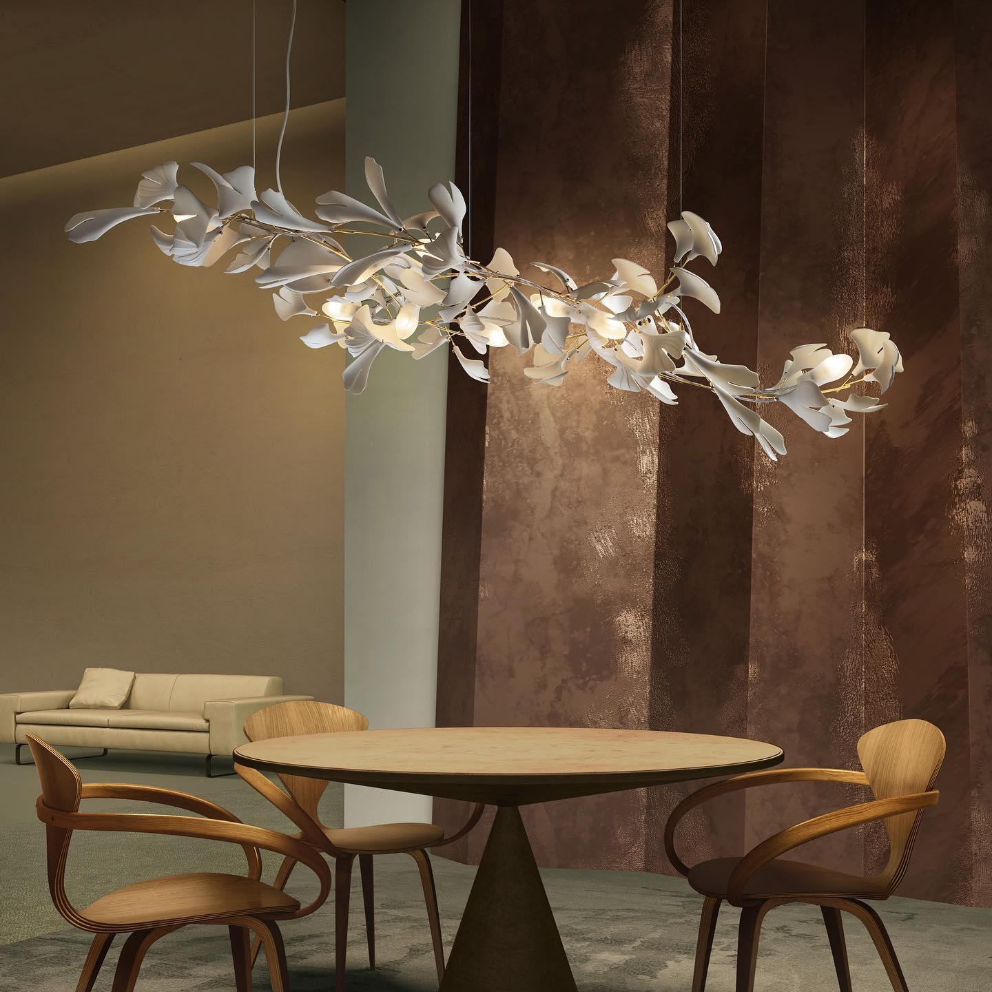 Elegant Porcelain Ginkgo Chandelier - Handcrafted, Energy Efficient Li