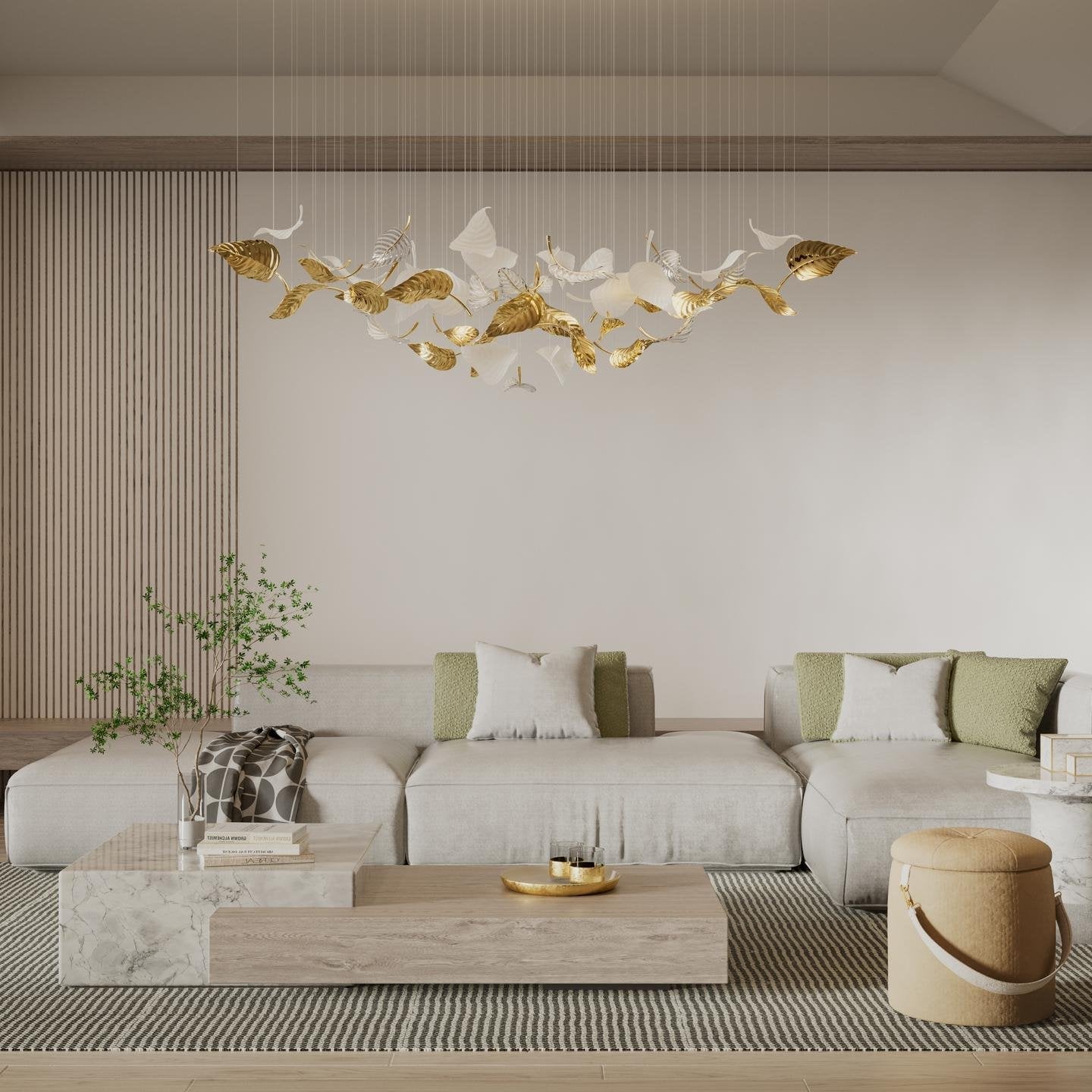 Linden Leaves Elegant Chandelier with Adjustable Height & LED Lighting