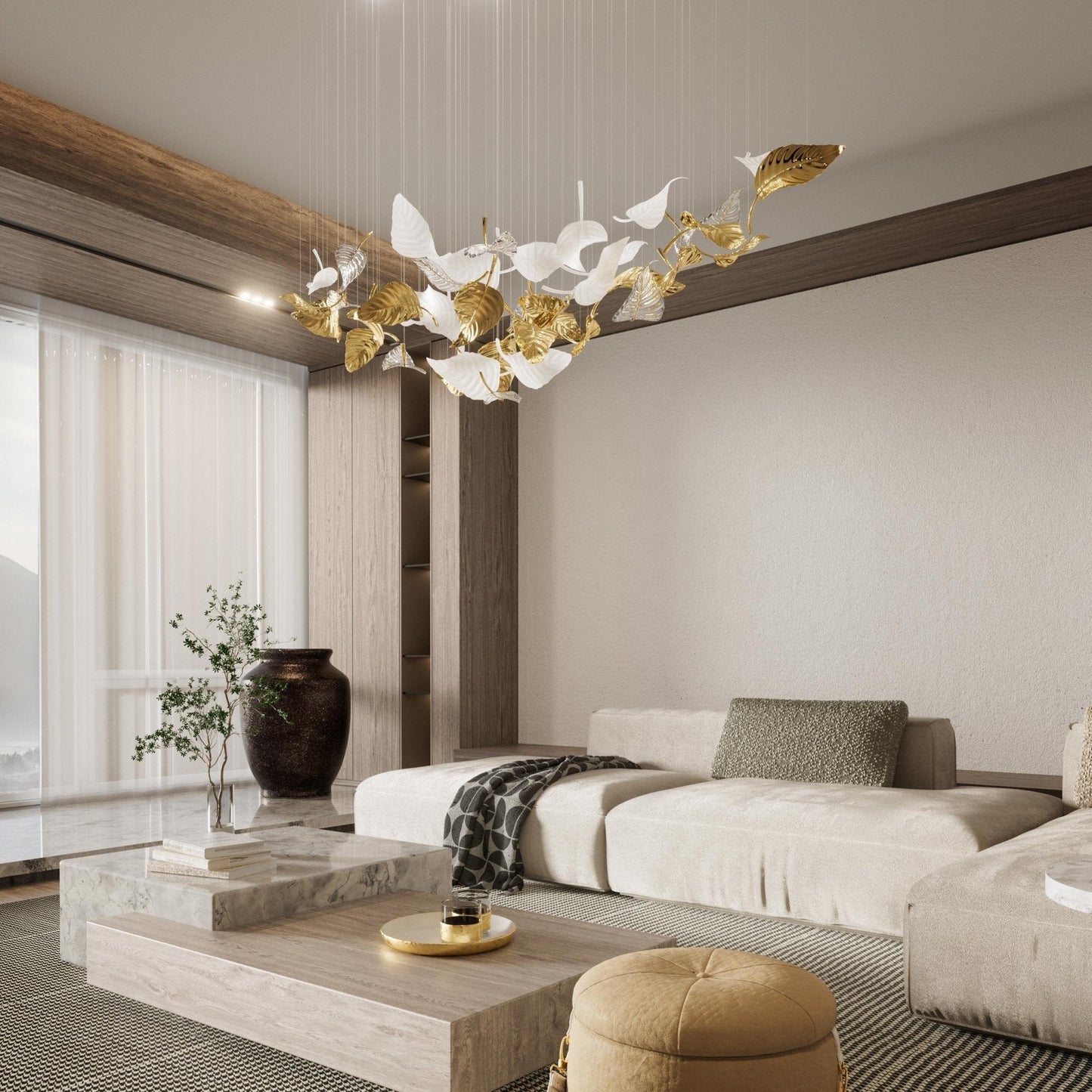 Linden Leaves Elegant Chandelier with Adjustable Height & LED Lighting