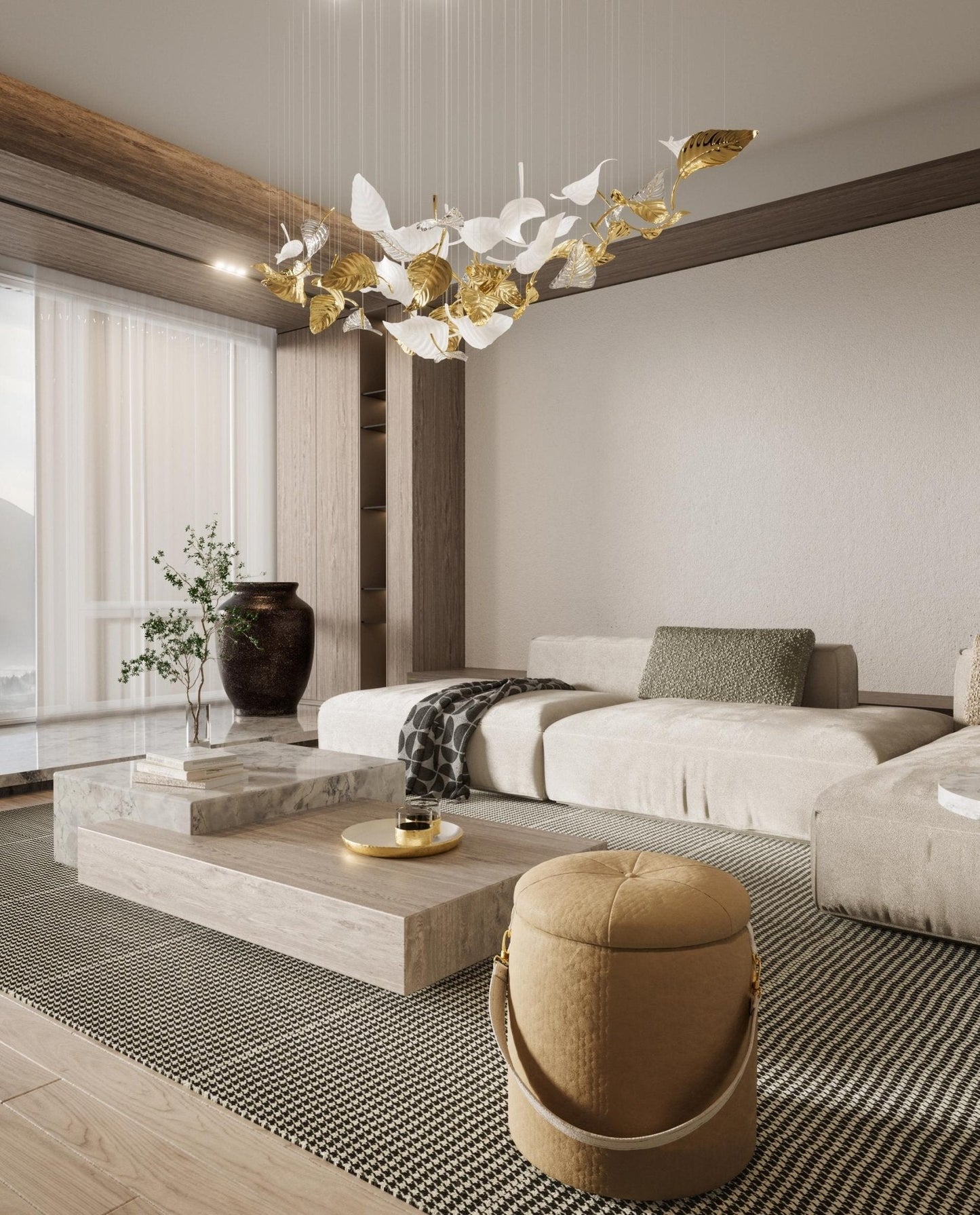 Linden Leaves Elegant Chandelier with Adjustable Height & LED Lighting
