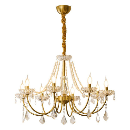 Elegant Pearl Chandelier - Dimmable Lighting & Crystal Accents
