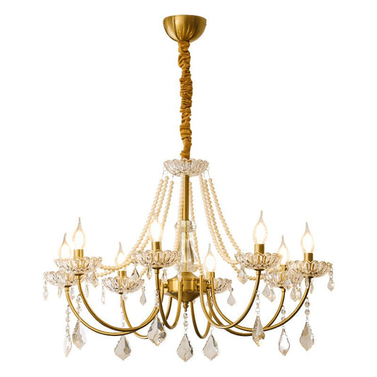 Elegant Pearl Chandelier - Dimmable Lighting & Crystal Accents