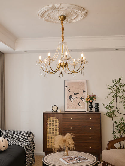 Elegant Pearl Chandelier - Dimmable Lighting & Crystal Accents