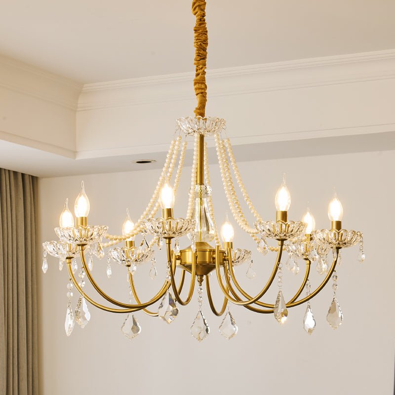 Elegant Pearl Chandelier - Dimmable Lighting & Crystal Accents