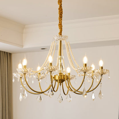Elegant Pearl Chandelier - Dimmable Lighting & Crystal Accents