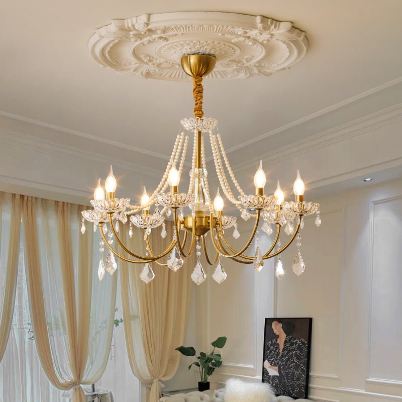 Elegant Pearl Chandelier - Dimmable Lighting & Crystal Accents