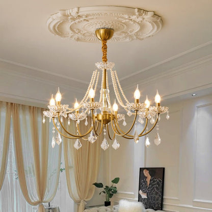 Elegant Pearl Chandelier - Dimmable Lighting & Crystal Accents