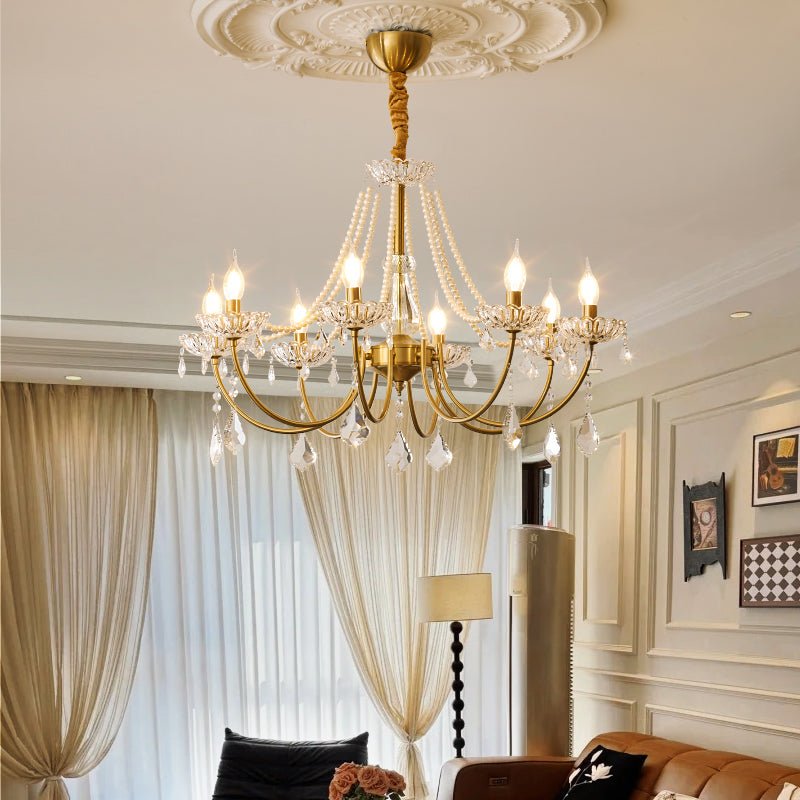 Elegant Pearl Chandelier - Dimmable Lighting & Crystal Accents