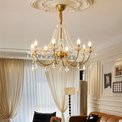 Elegant Pearl Chandelier - Dimmable Lighting & Crystal Accents