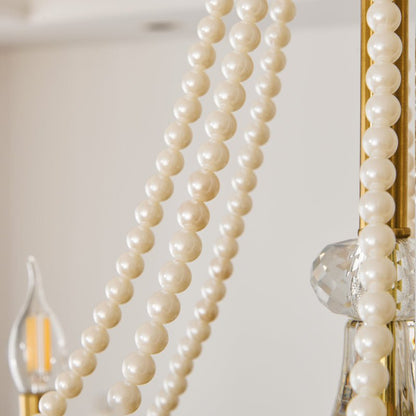 Elegant Pearl Chandelier - Dimmable Lighting & Crystal Accents