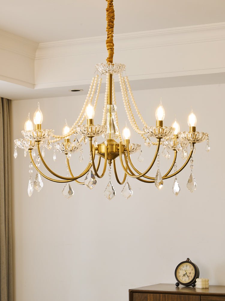 Elegant Pearl Chandelier - Dimmable Lighting & Crystal Accents