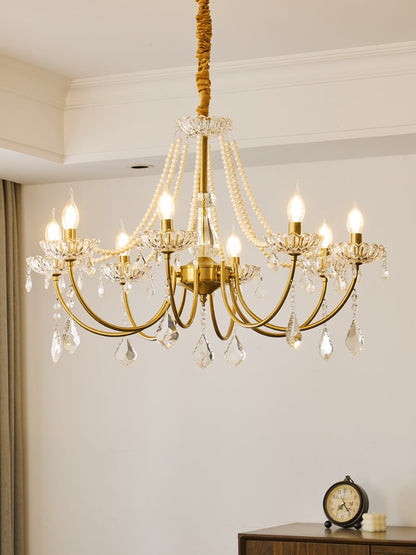 Elegant Pearl Chandelier - Dimmable Lighting & Crystal Accents