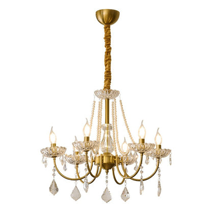 Elegant Pearl Chandelier - Dimmable Lighting & Crystal Accents