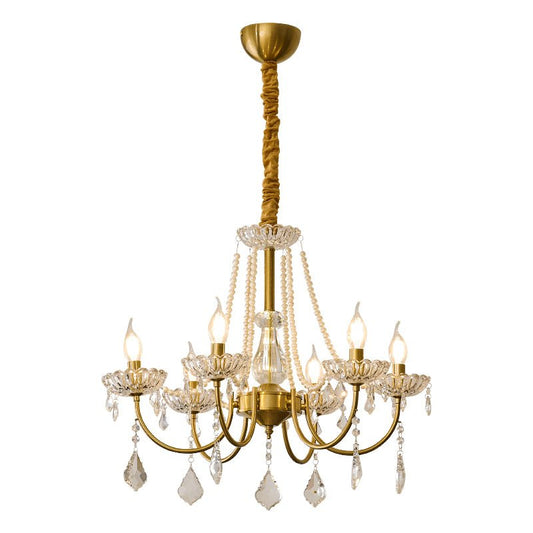 Elegant Pearl Chandelier - Dimmable Lighting & Crystal Accents