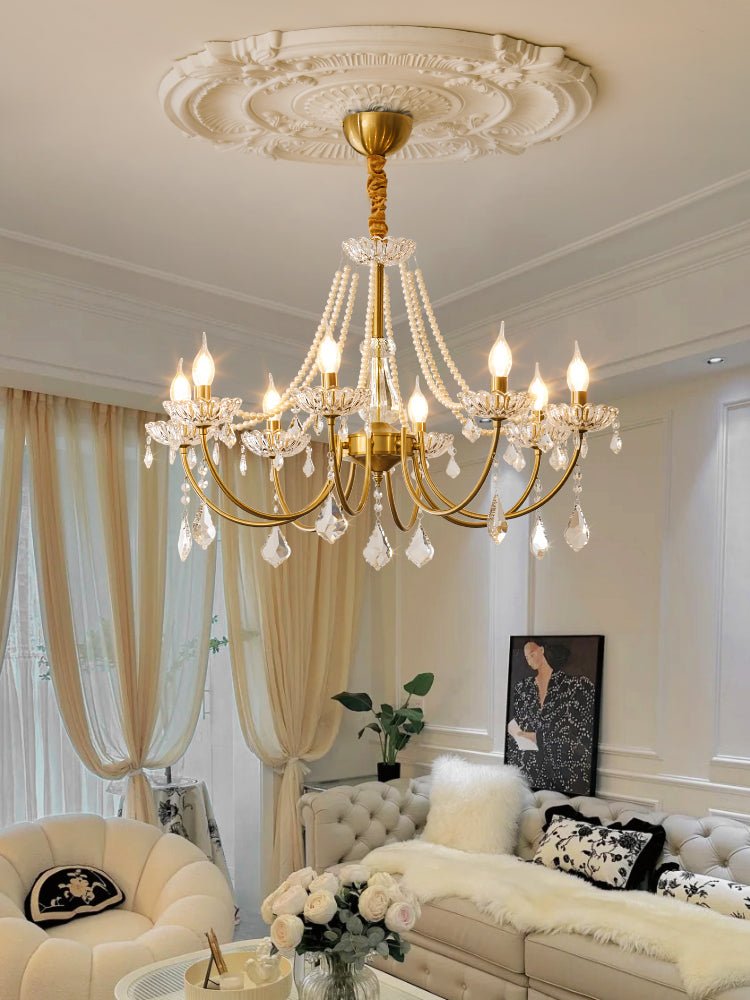 Elegant Pearl Chandelier - Dimmable Lighting & Crystal Accents