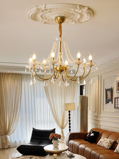 Elegant Pearl Chandelier - Dimmable Lighting & Crystal Accents
