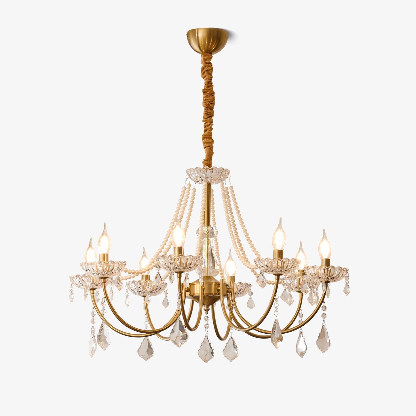Elegant Pearl Chandelier - Dimmable Lighting & Crystal Accents