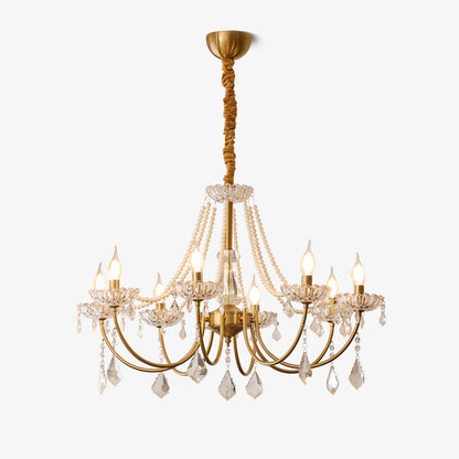 Elegant Pearl Chandelier - Dimmable Lighting & Crystal Accents