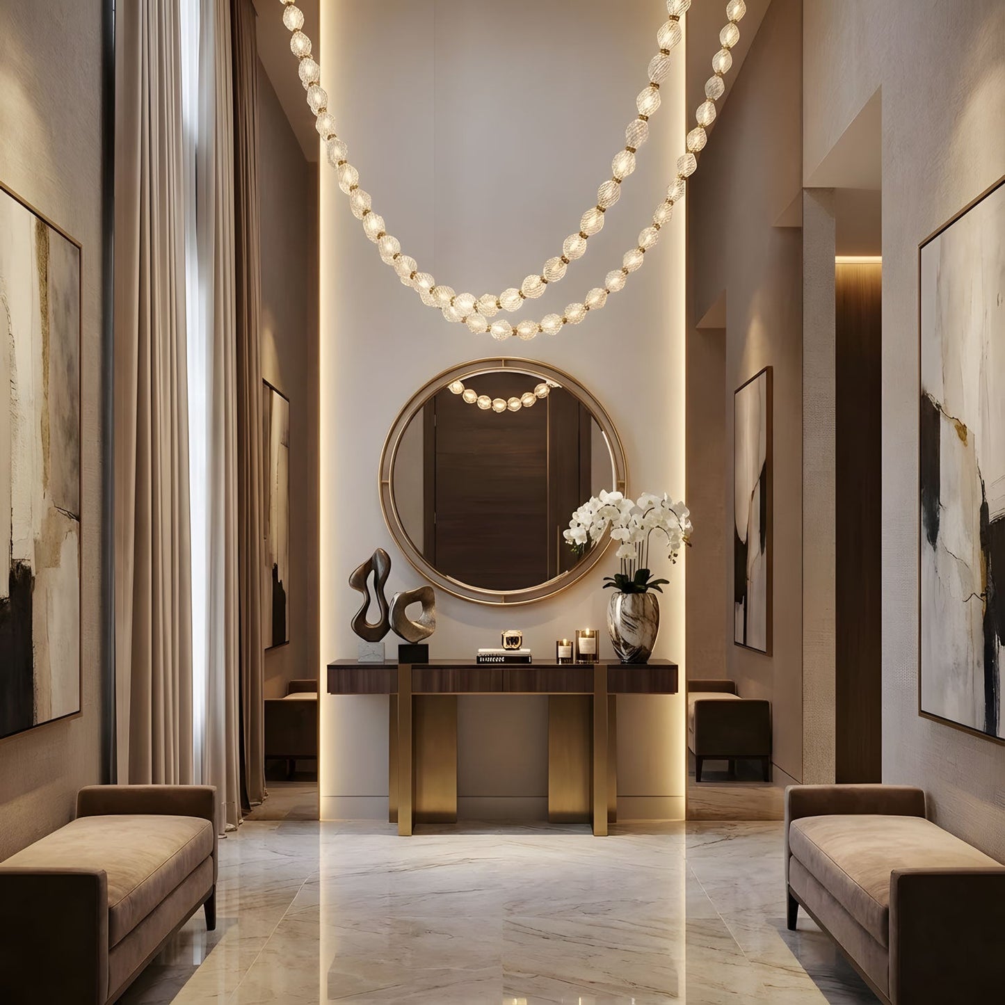 Riviere Chain Chandelier - Elegant Design, Adjustable Height, LED Comp
