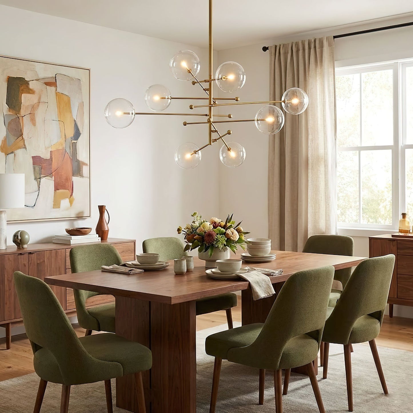 Elegant Glass Globe Mobile Chandelier with Adjustable Height & LED Com
