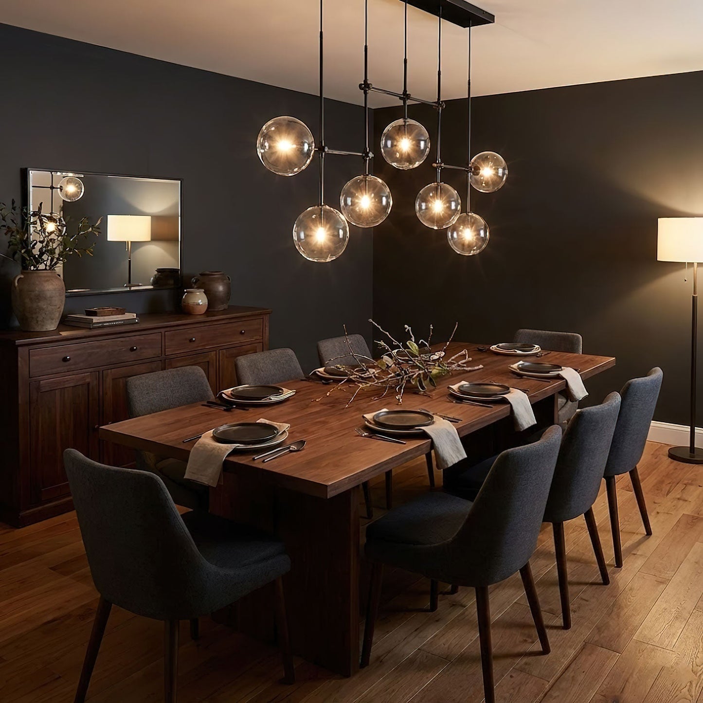 Elegant Glass Globe Mobile Chandelier with Adjustable Height & LED Com