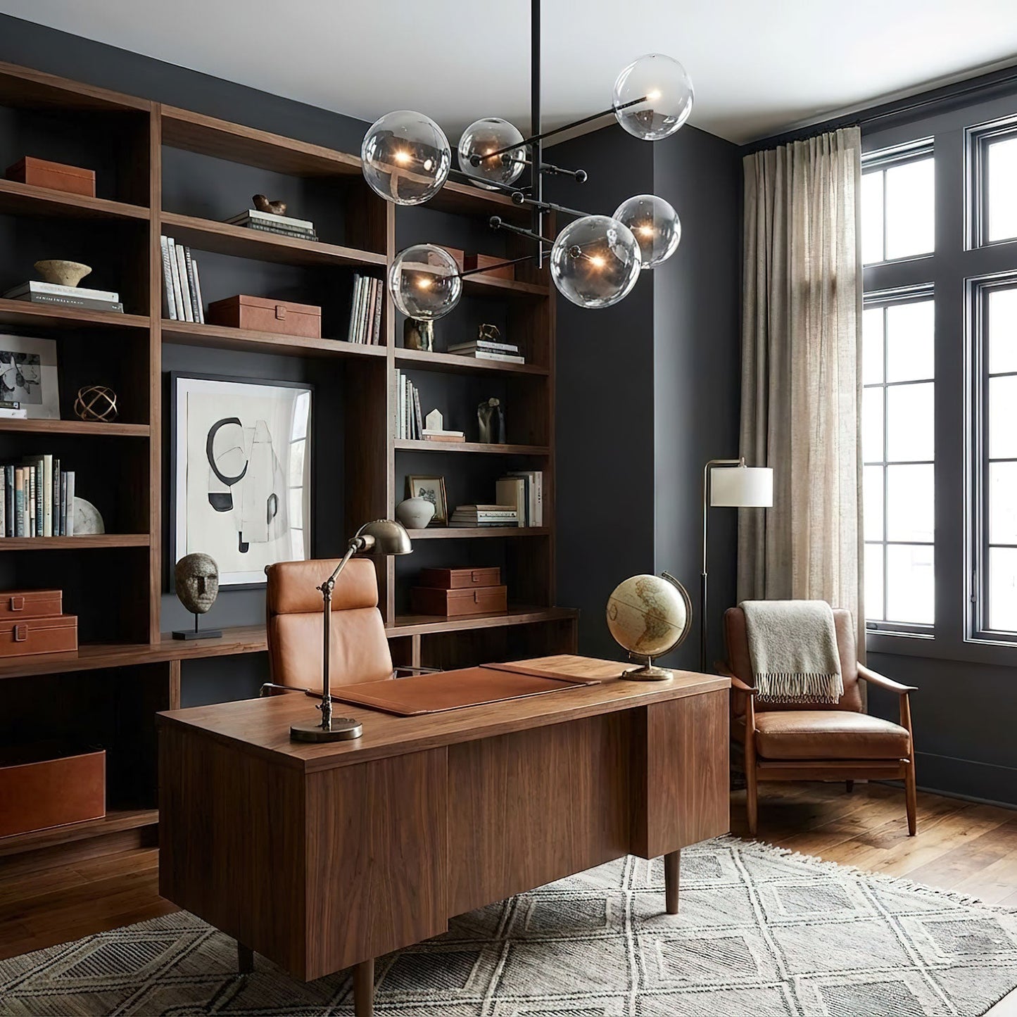 Elegant Glass Globe Mobile Chandelier with Adjustable Height & LED Com
