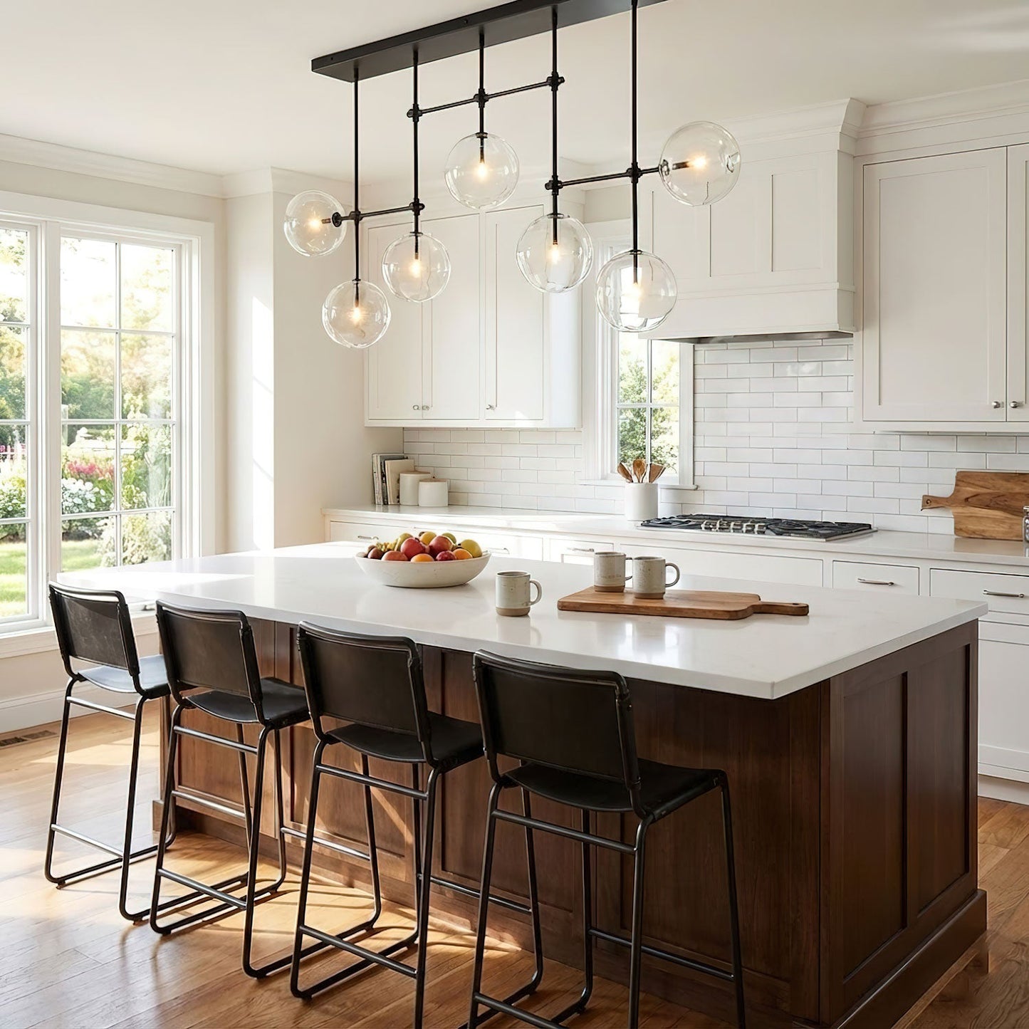 Elegant Glass Globe Mobile Chandelier with Adjustable Height & LED Com