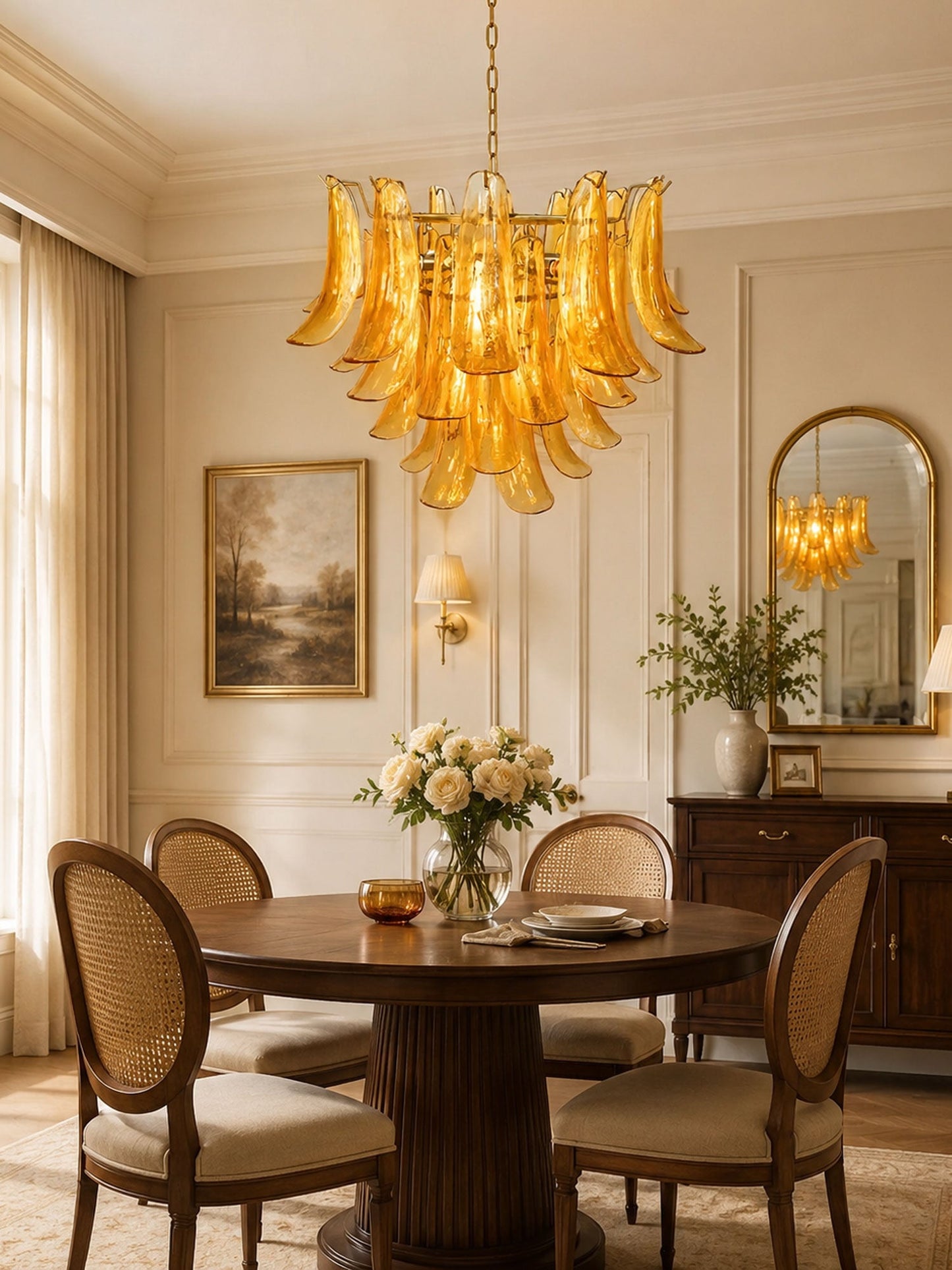Elegant Glass Leaf Chandelier - Adjustable Height, Energy Efficient Li