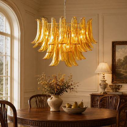 Elegant Glass Leaf Chandelier - Adjustable Height, Energy Efficient Li