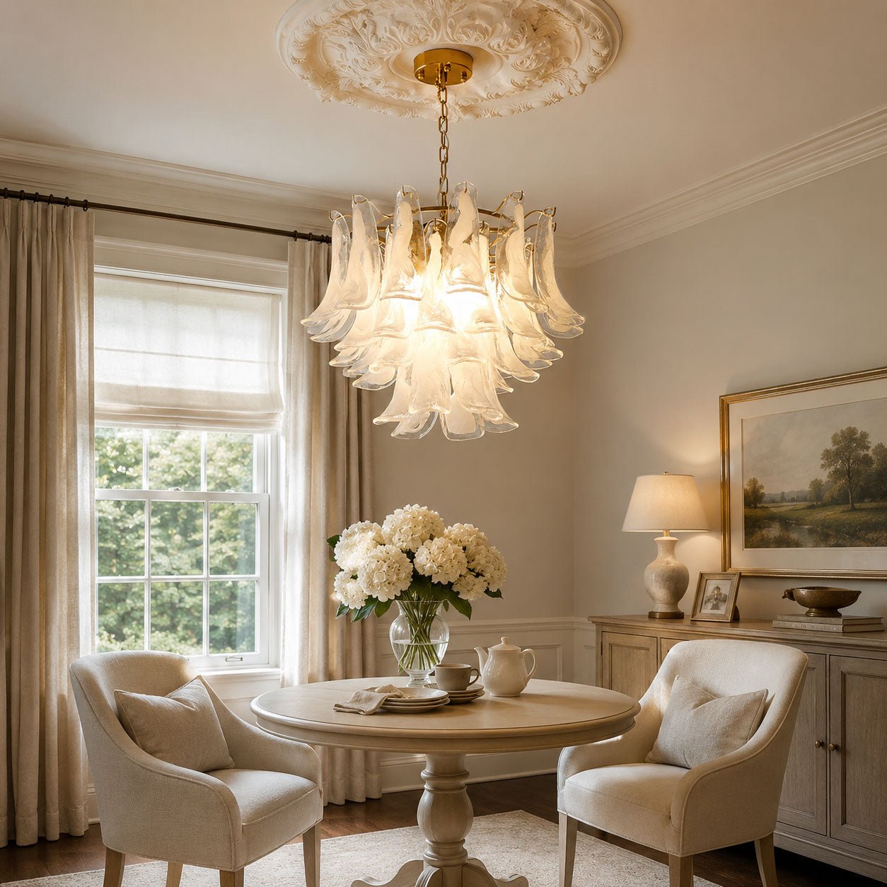 Elegant Glass Leaf Chandelier - Adjustable Height, Energy Efficient Li
