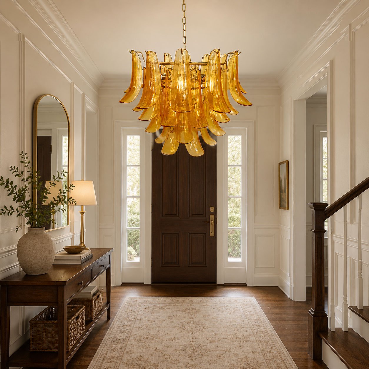 Elegant Glass Leaf Chandelier - Adjustable Height, Energy Efficient Li