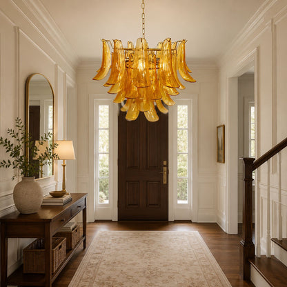 Elegant Glass Leaf Chandelier - Adjustable Height, Energy Efficient Li