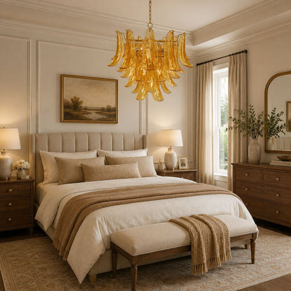 Elegant Glass Leaf Chandelier - Adjustable Height, Energy Efficient Li