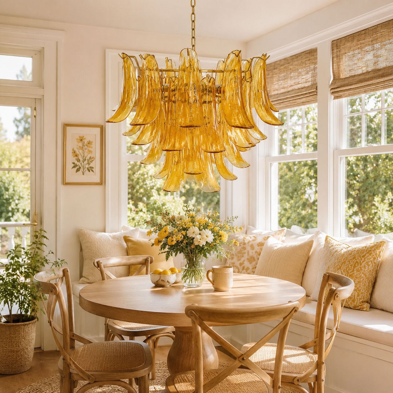 Elegant Glass Leaf Chandelier - Adjustable Height, Energy Efficient Li