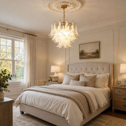 Elegant Glass Leaf Chandelier - Adjustable Height, Energy Efficient Li