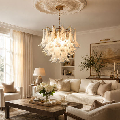 Elegant Glass Leaf Chandelier - Adjustable Height, Energy Efficient Li
