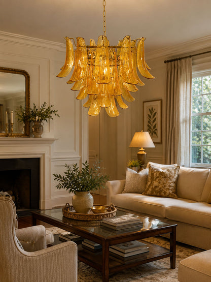 Elegant Glass Leaf Chandelier - Adjustable Height, Energy Efficient Li