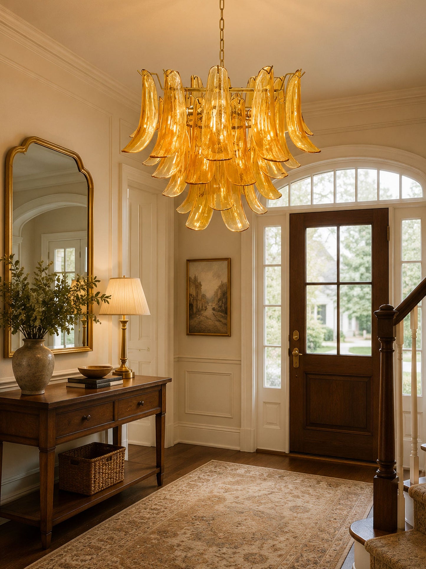 Elegant Glass Leaf Chandelier - Adjustable Height, Energy Efficient Li