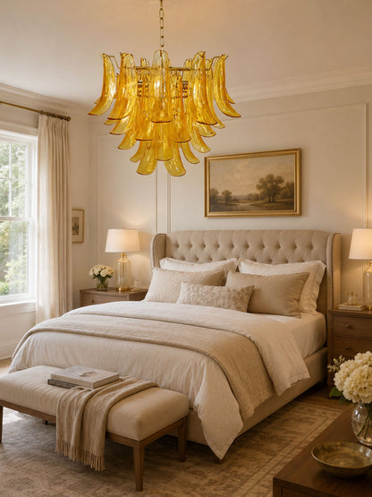 Elegant Glass Leaf Chandelier - Adjustable Height, Energy Efficient Li